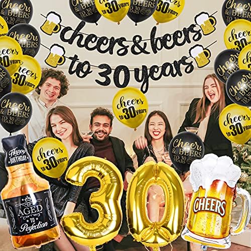 30 Years Anniversary Decor Banner Gold Balloon Set