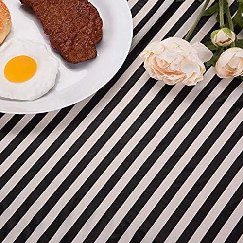 6 Pcs Disposable Black White Stripe Plastic Tablecloths 108x54 Inch Rectangle Tablecovers