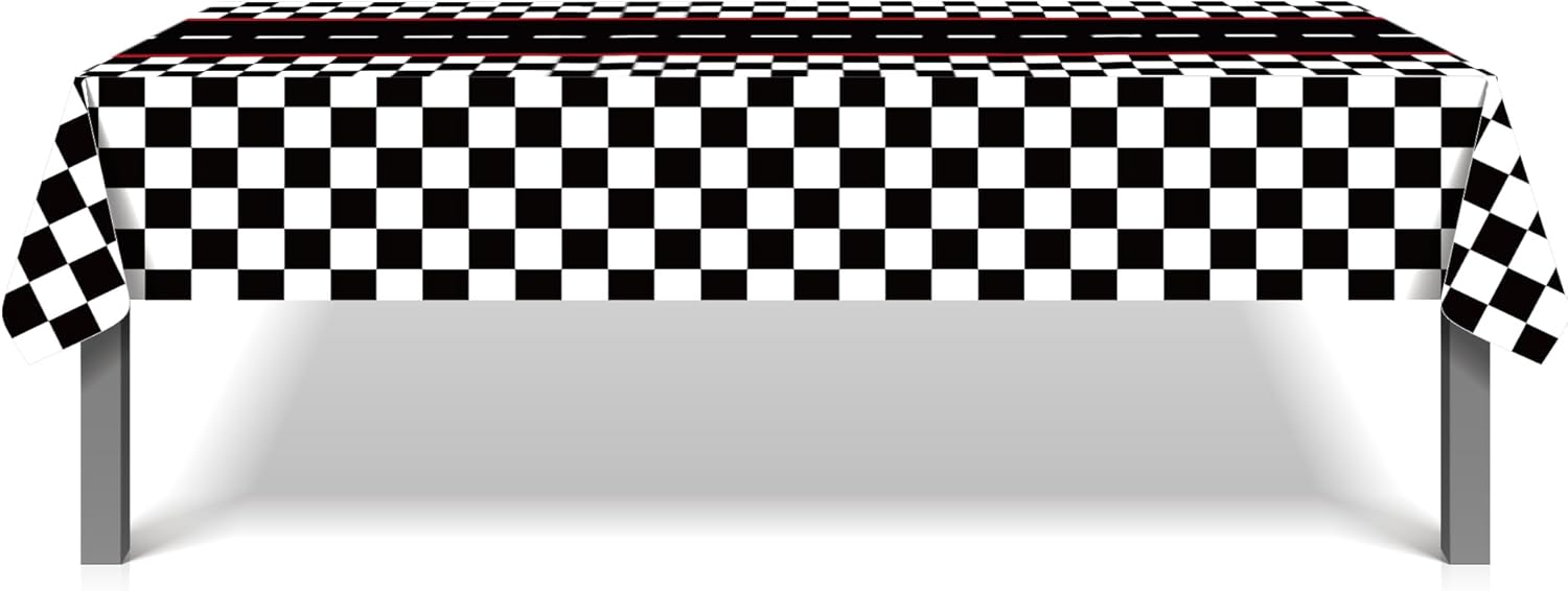 3 Pcs Racing Car Party Tablecloth with Black Checkered Pattern