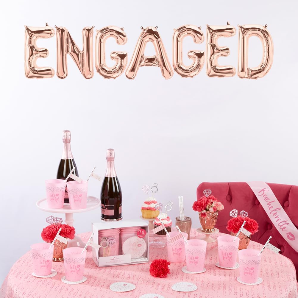 Rose Gold Engagement Balloons Party Decor Banner