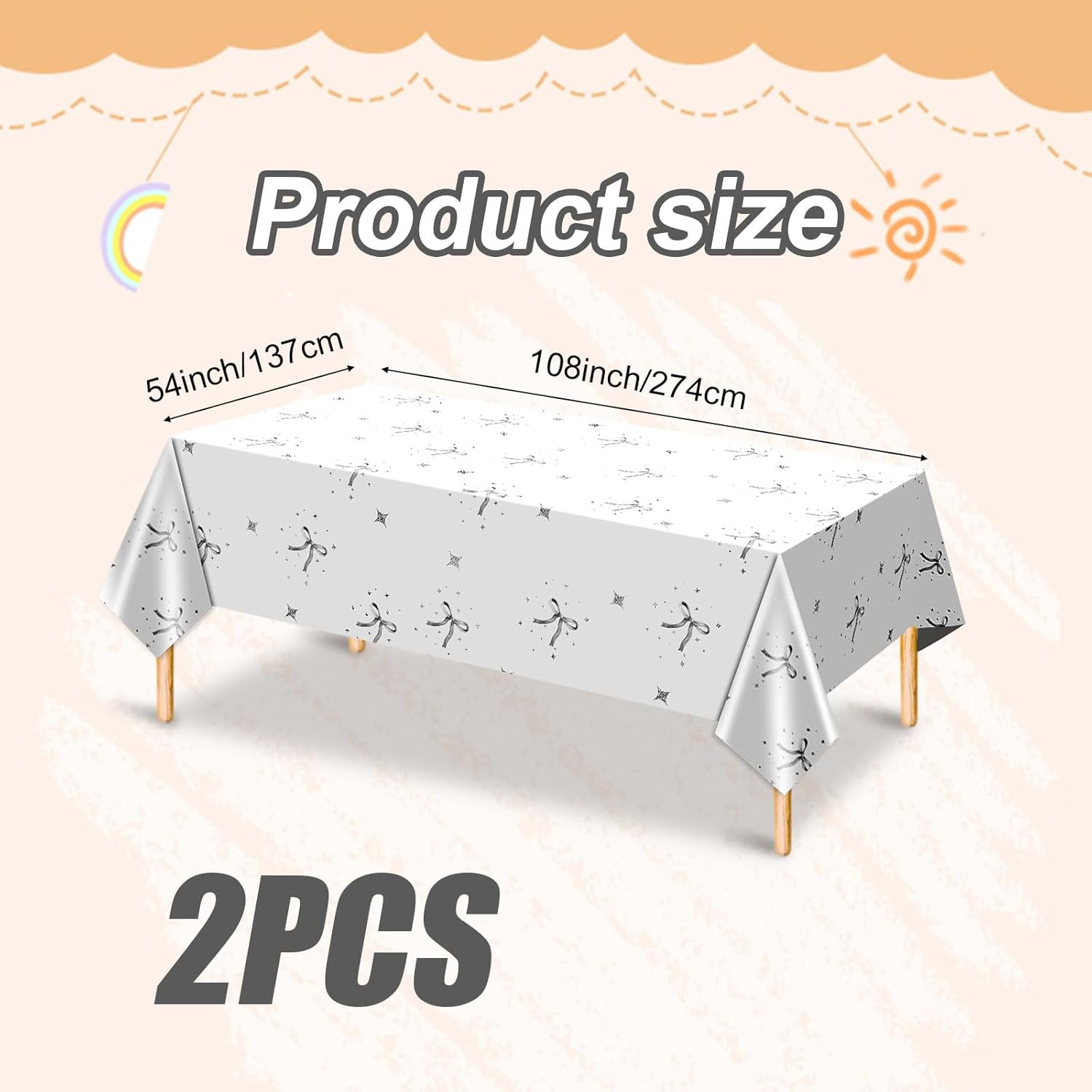 2pcs Black Bow Tablecloth for Birthday Decor
