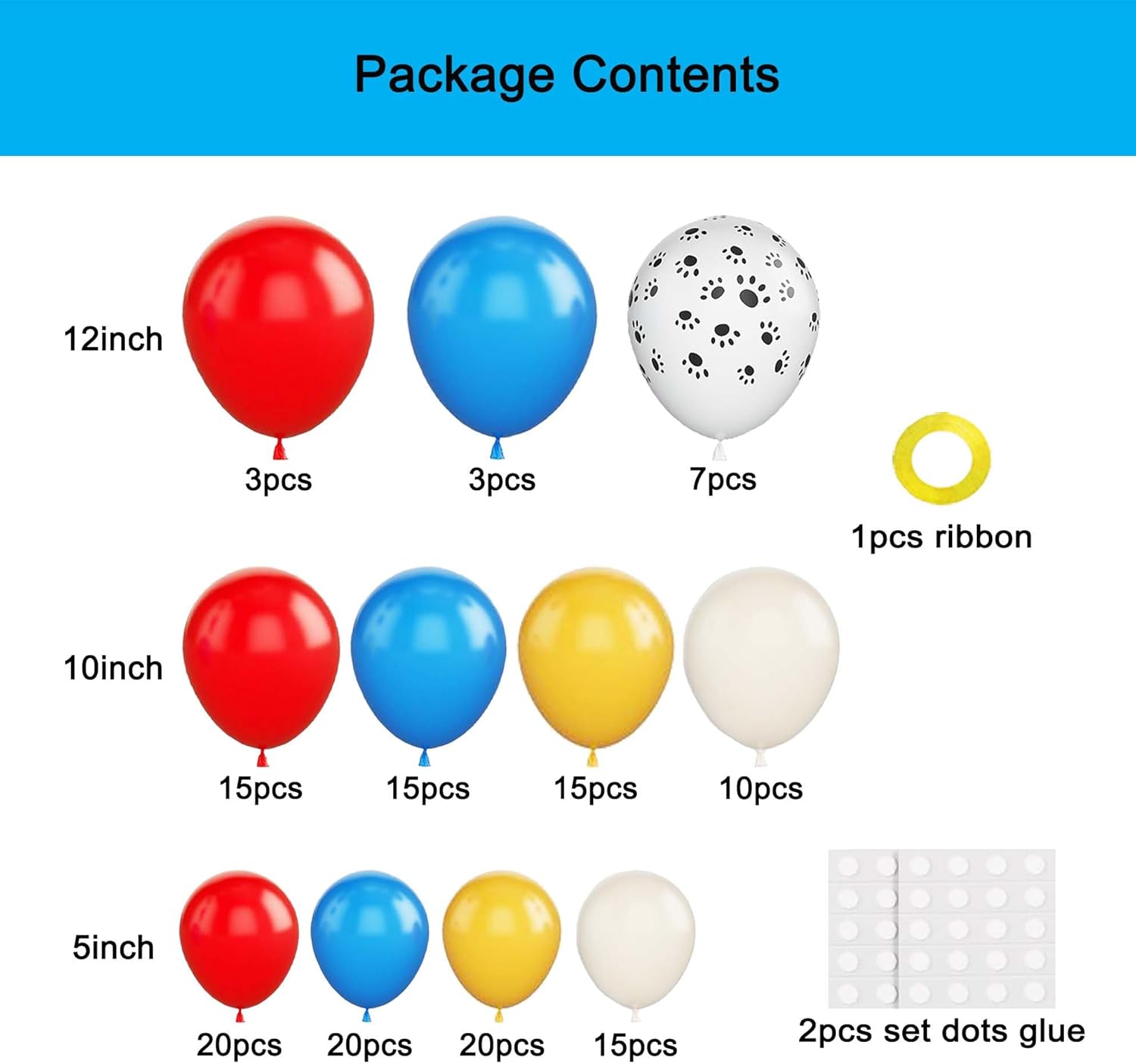 Blue Red Yellow Paw Balloons 146Pcs Birthday Garland Decor