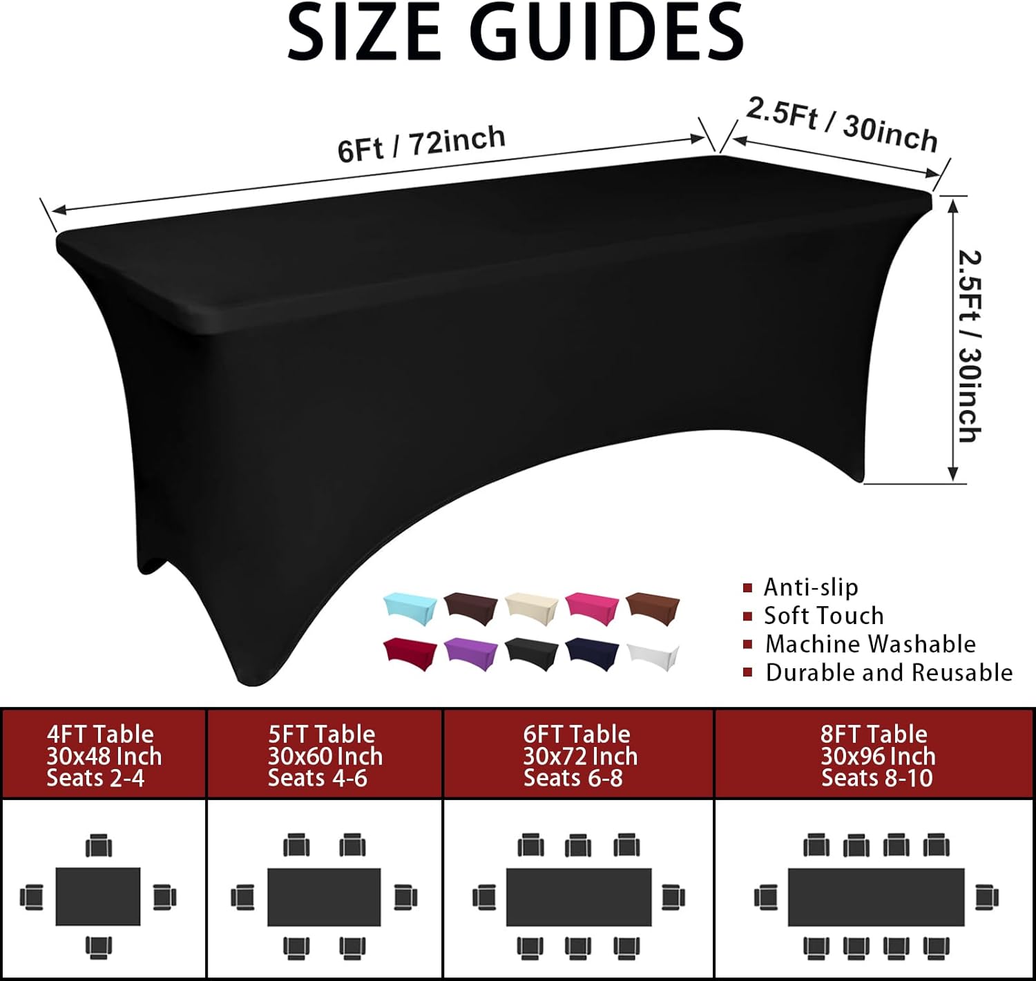 HZDHCLH Spandex Tablecloth 2 Pack 6FT Elastic Fitted Protector