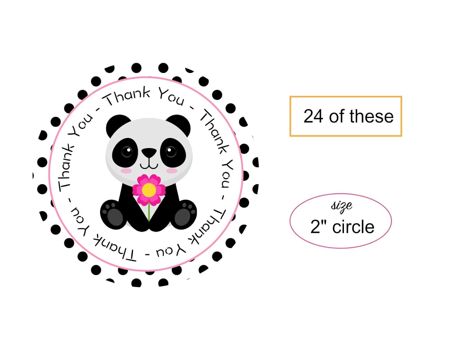 Pink Panda Thank You Stickers 24 pcs Party Decor