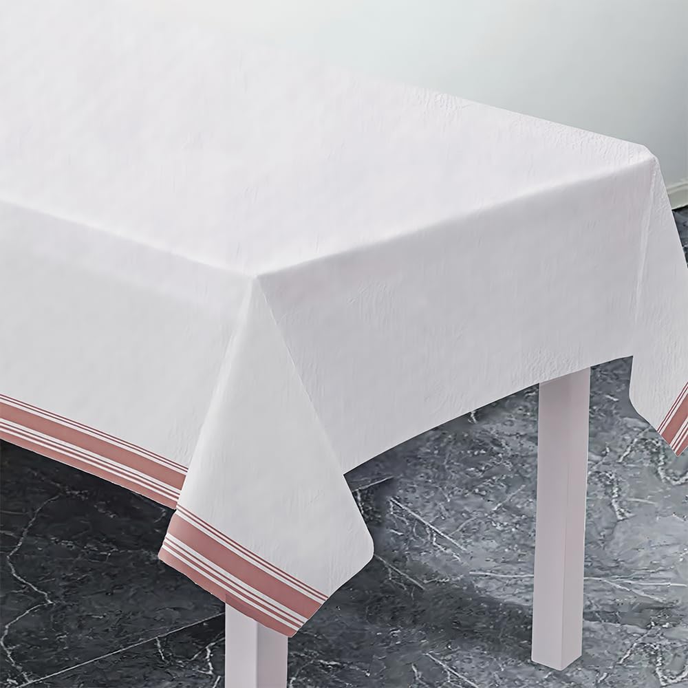 White Airlaid Table Cover with Rose Gold Trim 54x102