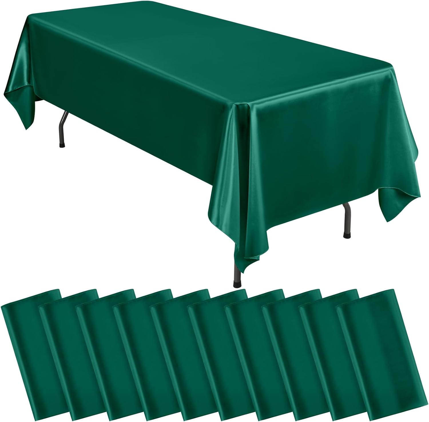 10 Pack Dark Green Satin Tablecloths 57x108 Inch