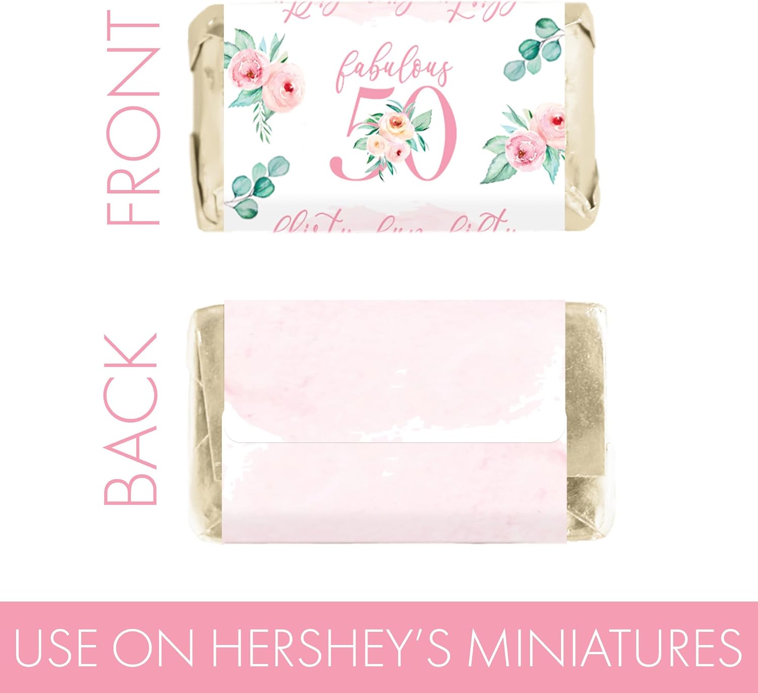 Pink Floral 50th Birthday Party Favor Wrappers 42 Count