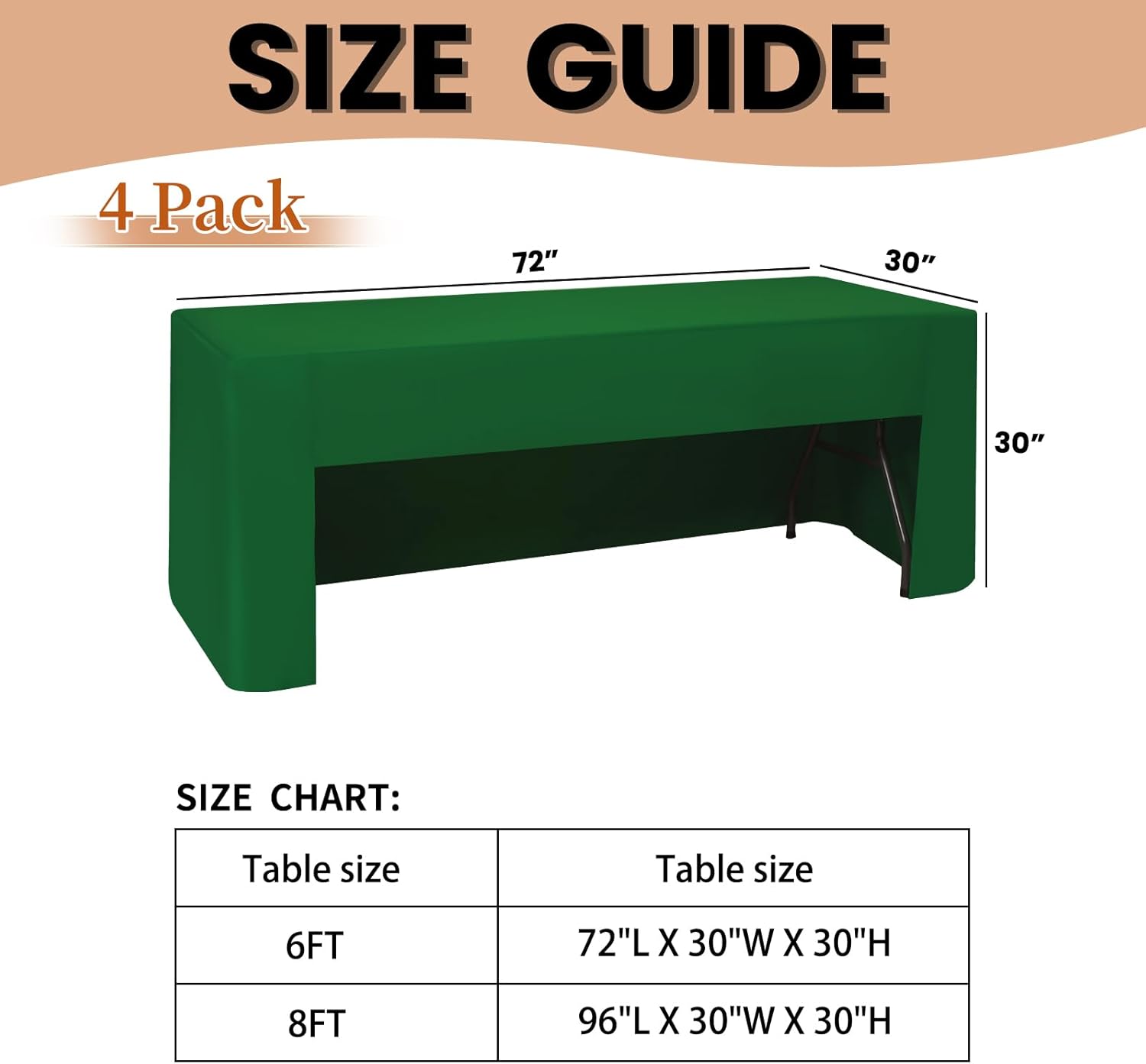 4 Pack Green Fitted Tablecloths for 6 Foot Tables