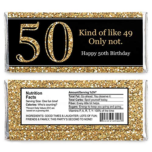 Big Dot of Happiness 50th Birthday Gold Candy Bar Wrappers Set of 24