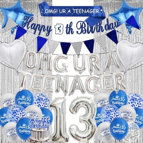 13th Birthday Decorations for Boys Blue Silver Set