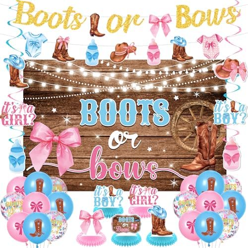 Boots Or Bows Gender Reveal Decor Kit 44 Pieces