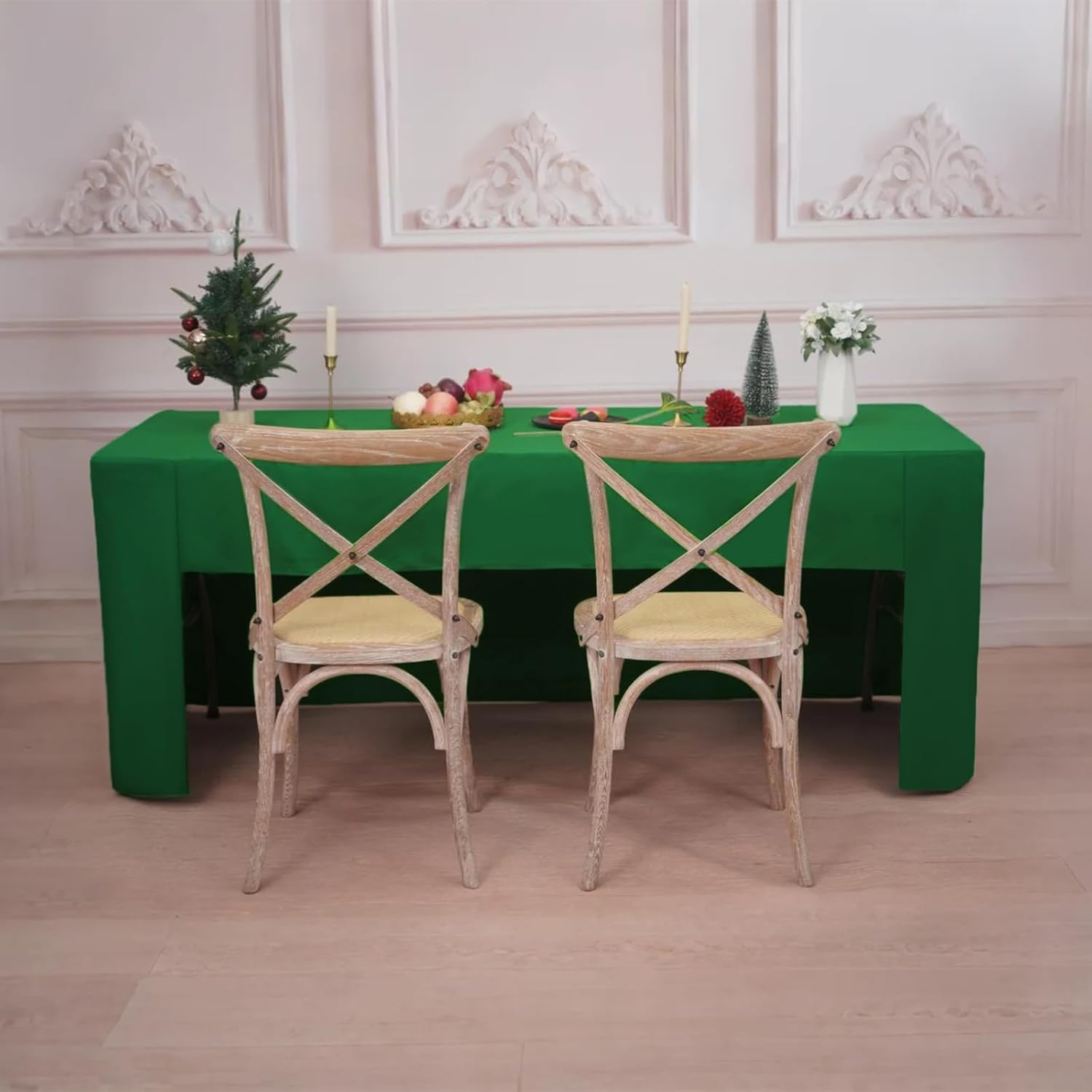 4 Pack Green Fitted Tablecloths for 6 Foot Tables
