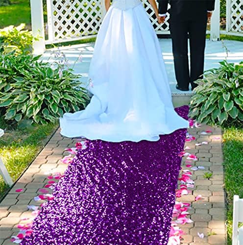 ShinyBeauty Purple Glitter Sequin Aisle Runner 15ft x 2ft