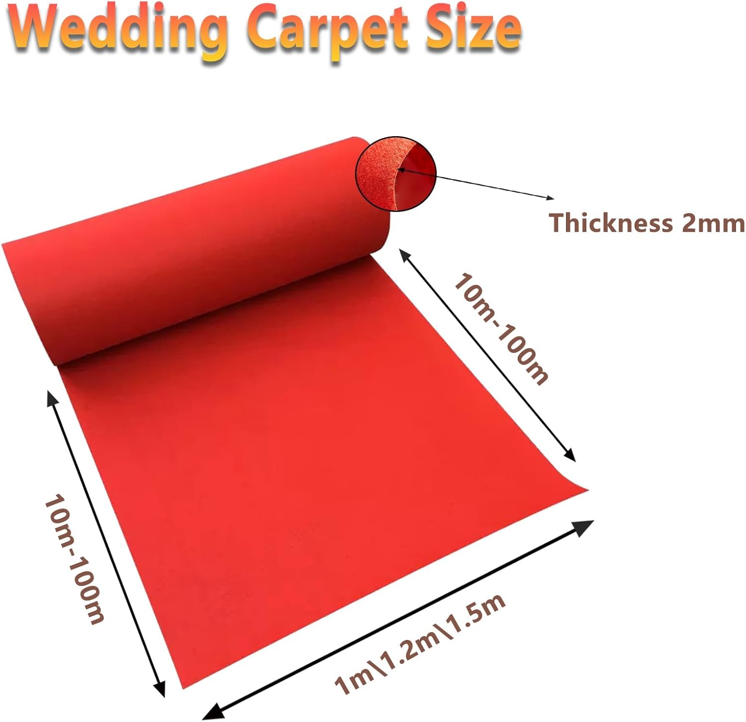 2mm Red Aisle Runner Carpet for Weddings and Events