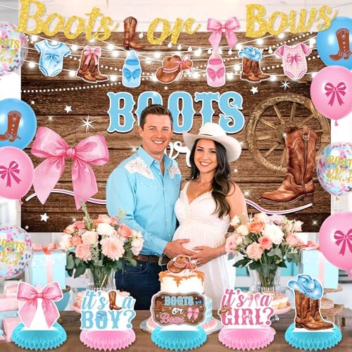 Boots Or Bows Gender Reveal Decor Kit 44 Pieces