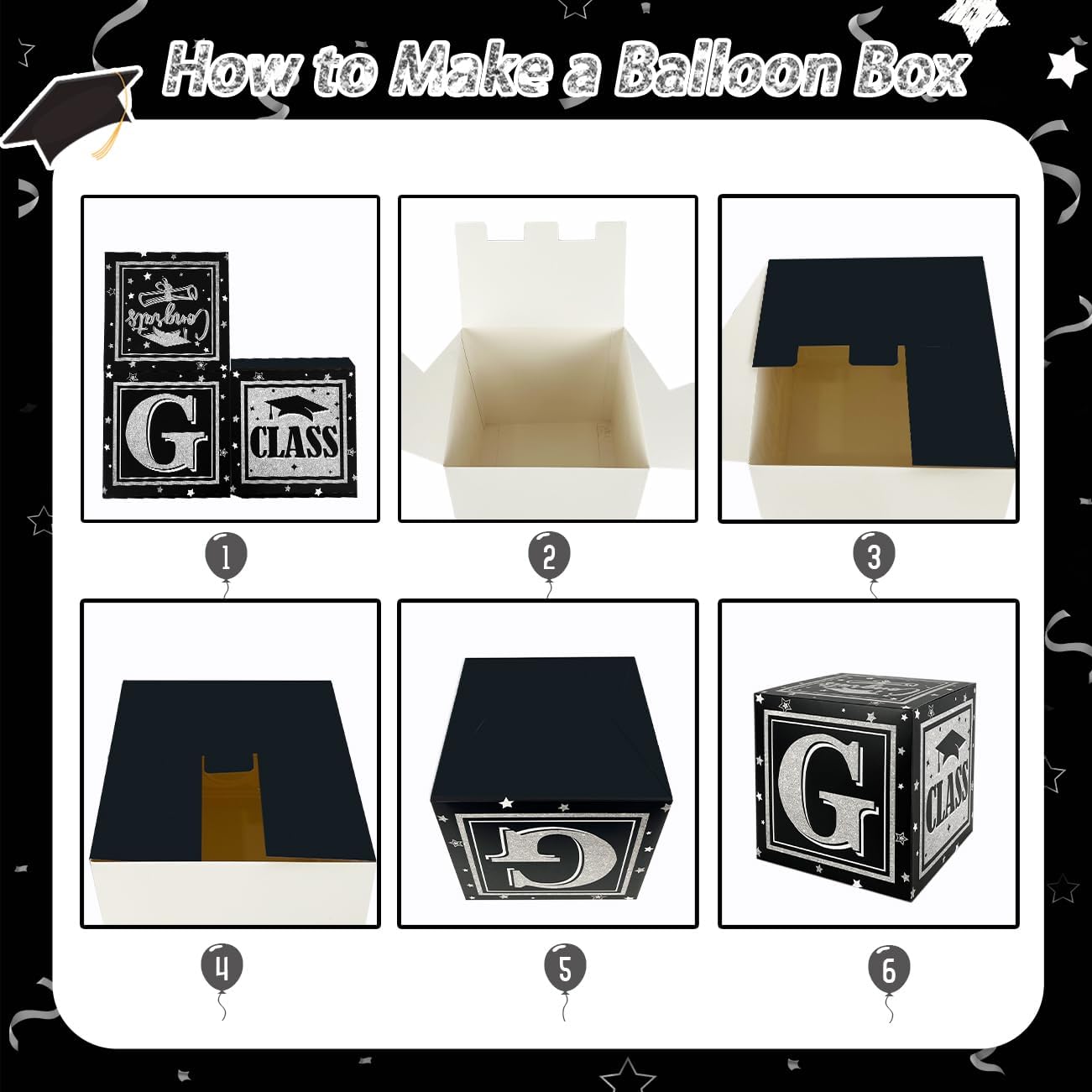 Black and Silver Graduation Decor Balloon Boxes 2025