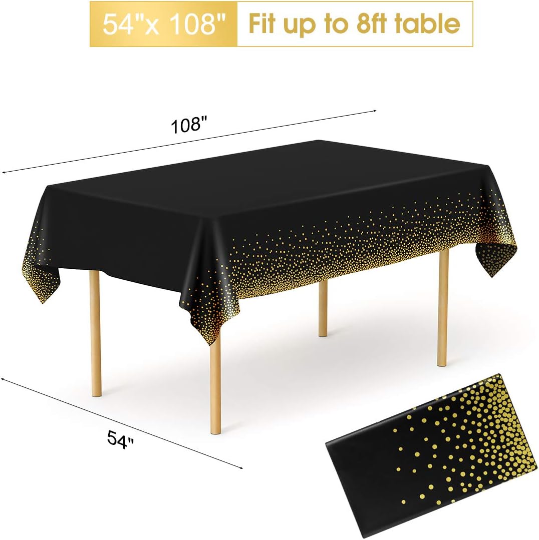 HOMIX 6 Pack Black and Gold Tablecloths for Rectangle Tables