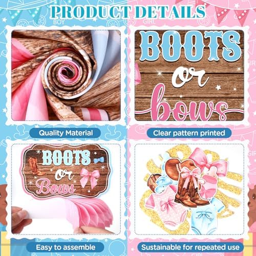 Boots Or Bows Gender Reveal Decor Kit 44 Pieces