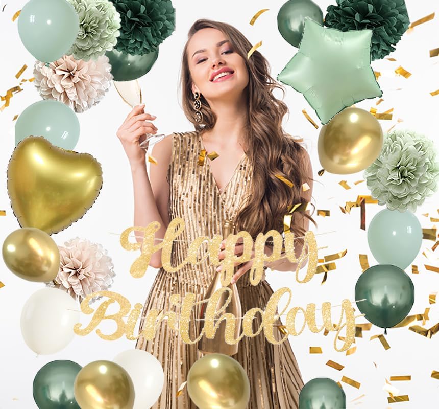Green Gold Birthday Decorations Kit