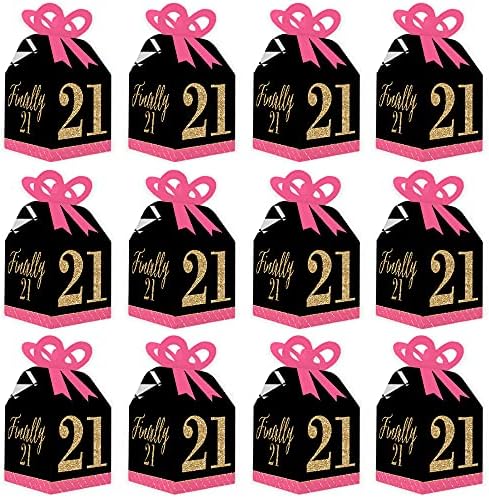 Big Dot of Happiness 21st Birthday Bow Boxes Set of 12