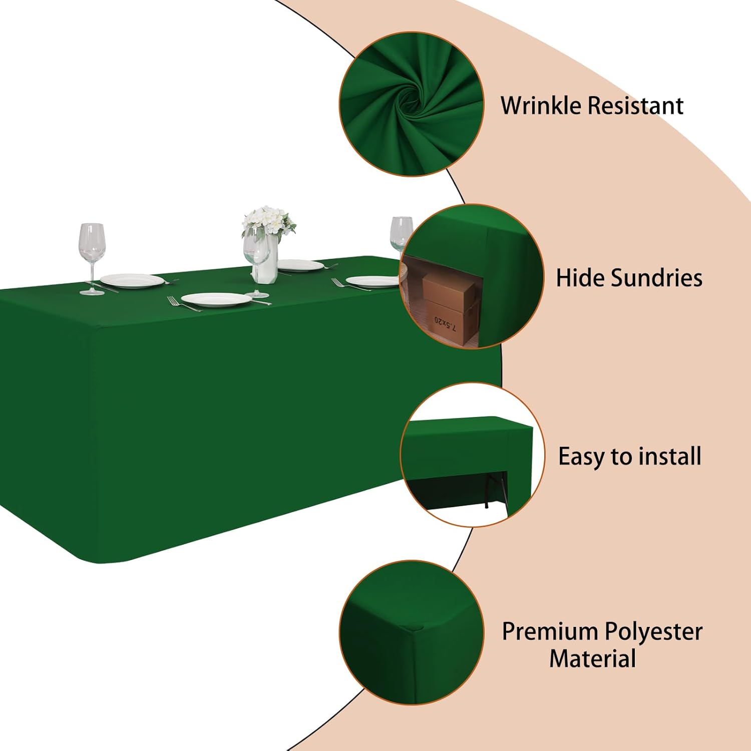 4 Pack Green Fitted Tablecloths for 6 Foot Tables