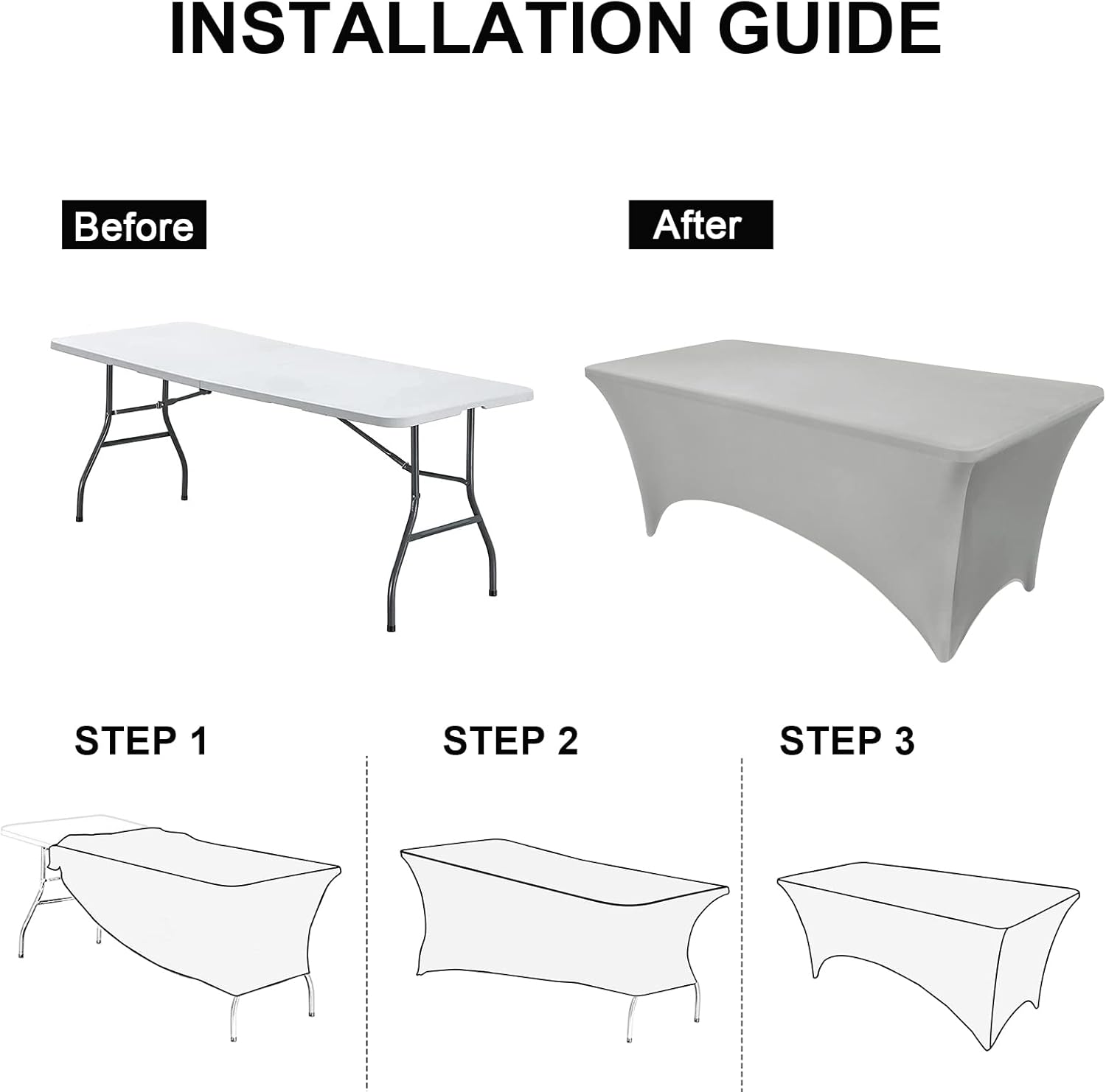 OutdoorLines Stretchy Light Gray Fitted Tablecloth for 4 Foot Table