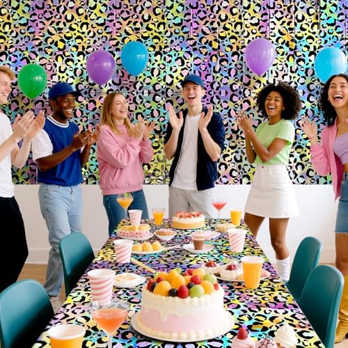 2 Pack Colorful Leopard Print Holography Tablecloth