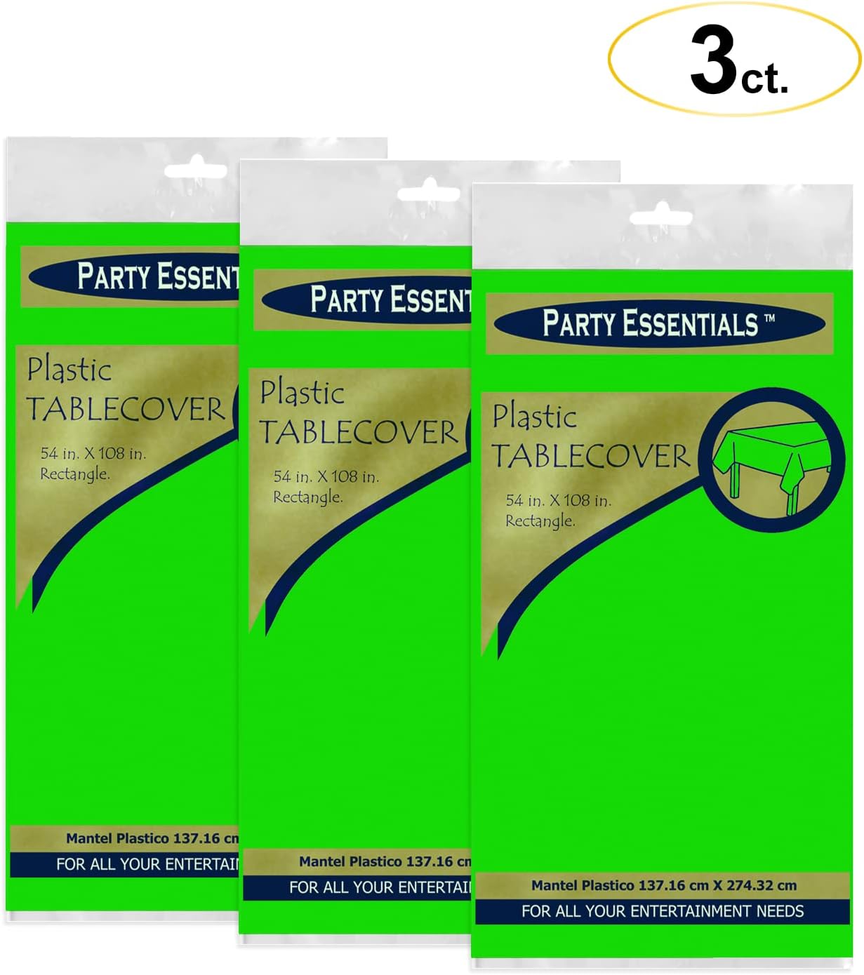 Party Essentials Heavy Duty Rectangle Table Cover Neon Green 54x108 3-Count