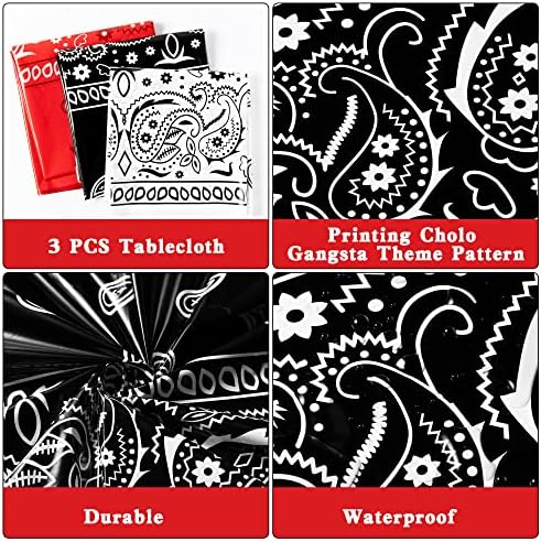 K1tpde 3PCS Bandana Tablecloths Cholo Gangsta Theme Waterproof Plastic Table Covers for Western Party
