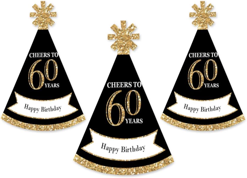 Big Dot of Happiness 60th Birthday Gold Mini Cone Hats Set of 8