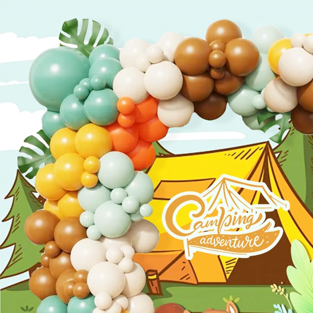 136pcs Jungle Balloon Arch Set Yellow Green Latex Balloons With Leaves