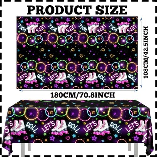 Roller Skating Birthday Tablecloths 3Pcs Neon Lets Roll Covers