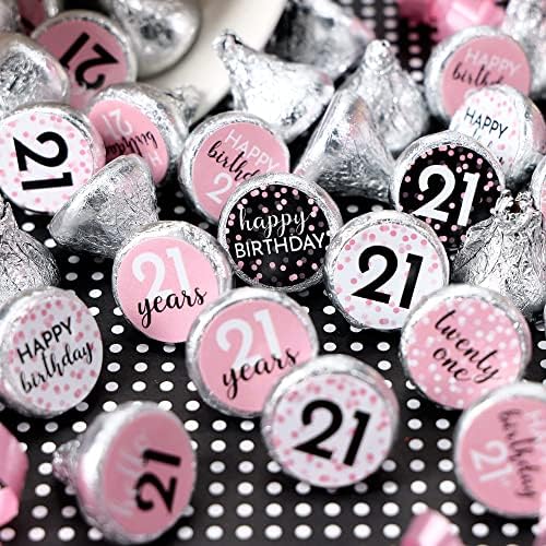 Pink Black White 21st Birthday Candy Stickers - 180 Count