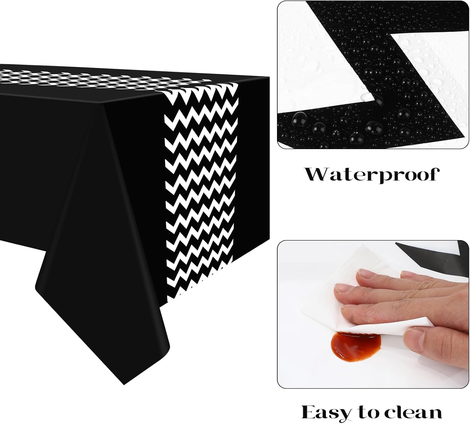 Irenare 3 Pcs Black and White Tablecloth for Events