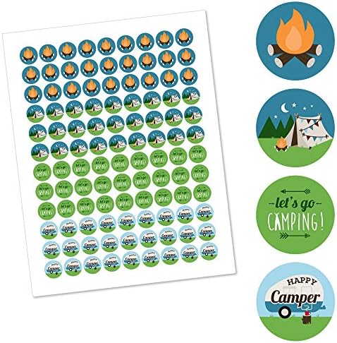 Happy Camper Round Candy Sticker Labels - 108 Stickers per Sheet