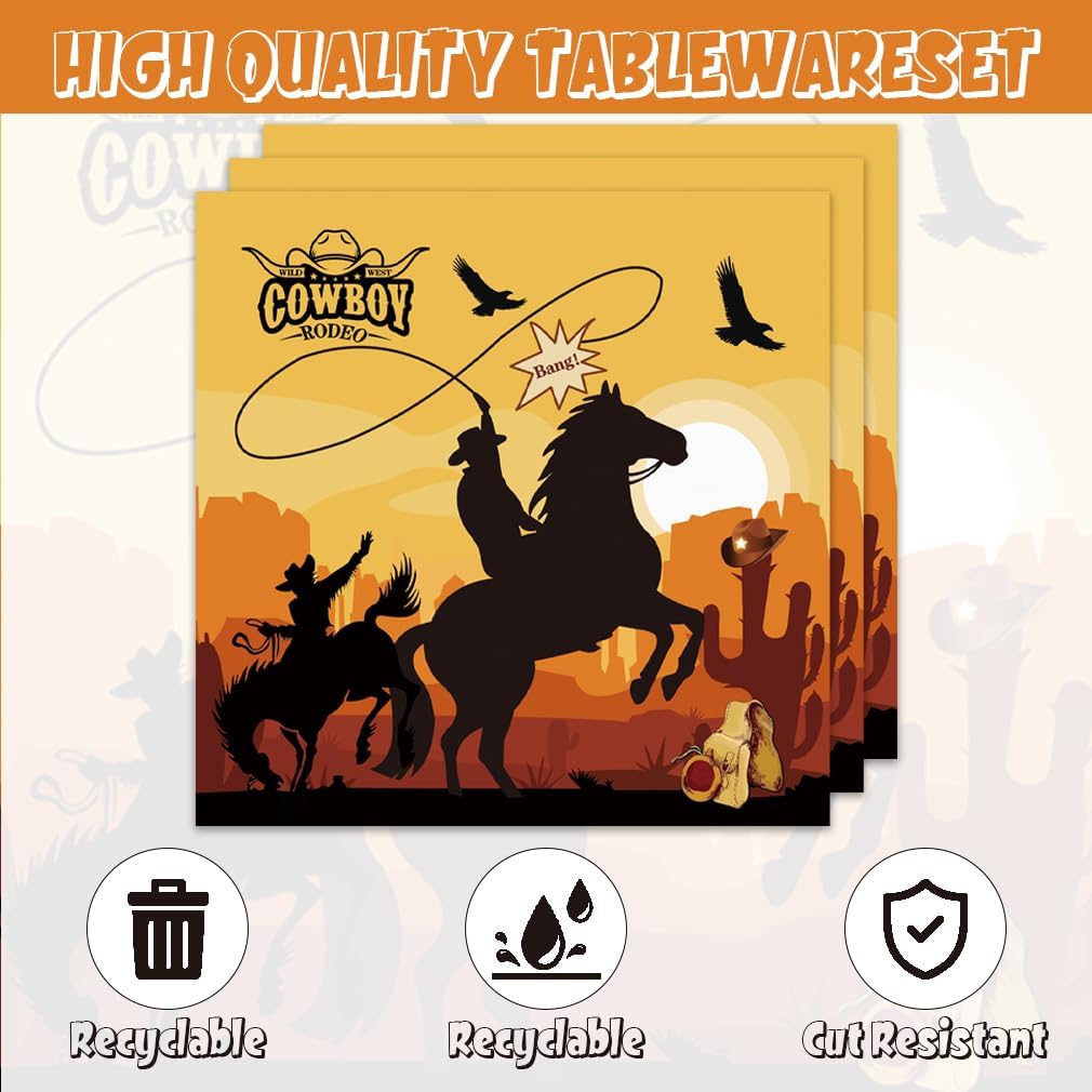 West Cowboy Party Plates Napkins 40 PCS
