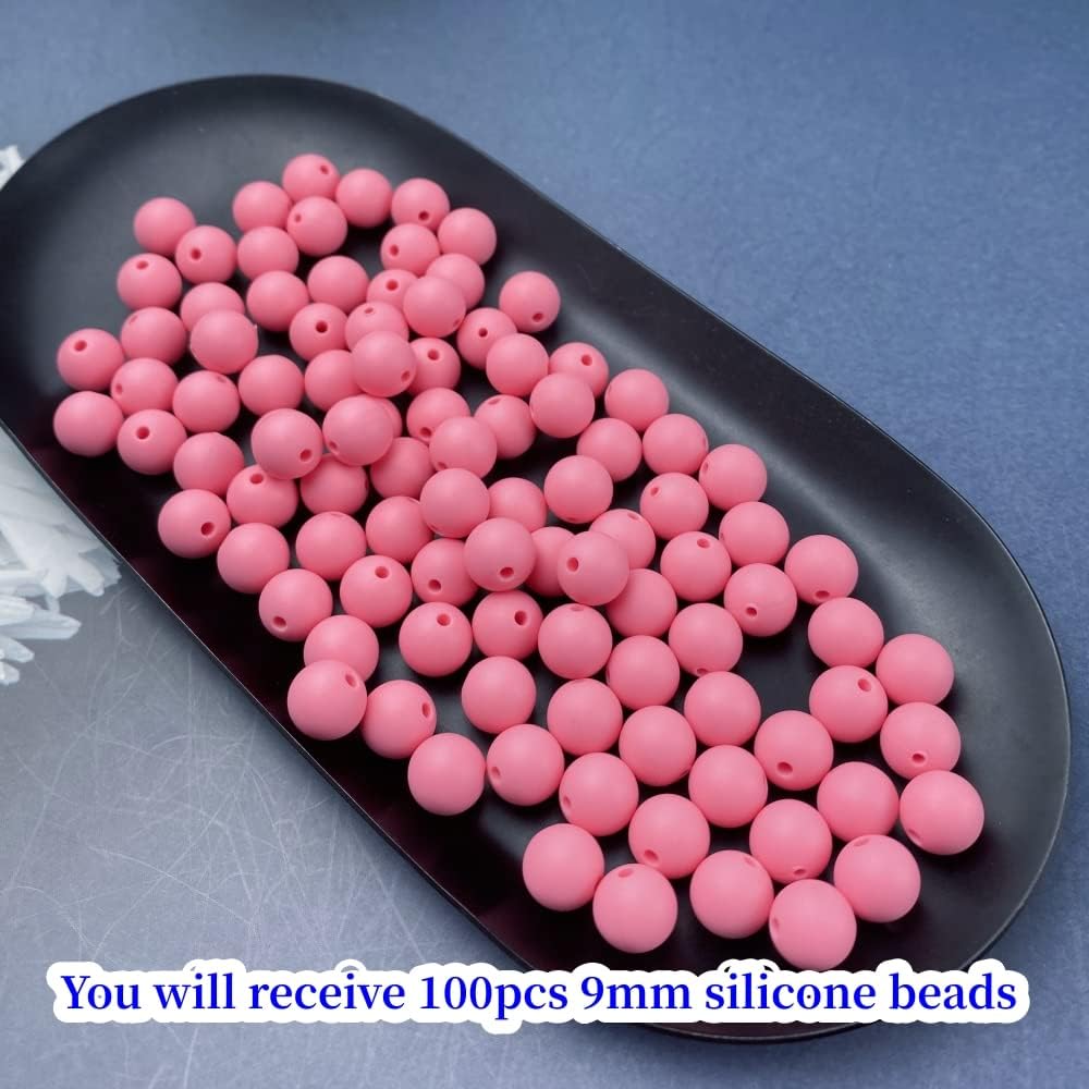 Pink Silicone Beads 100pcs 9mm Round for DIY Jewelry Making