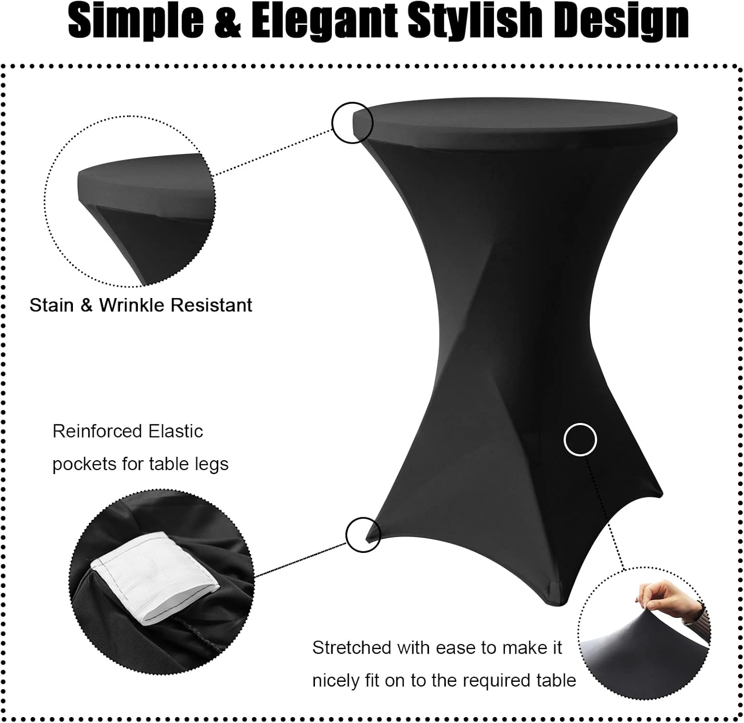 SUNTQ Stretch Black Spandex Cocktail Table Cover 32x43