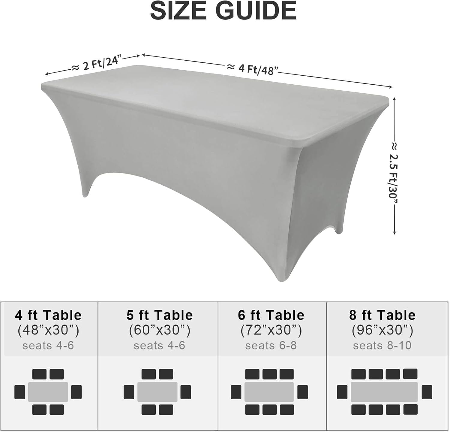 OutdoorLines Stretchy Light Gray Fitted Tablecloth for 4 Foot Table