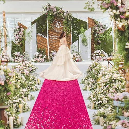 PartyDelight Hot Pink Carpet Runner for Wedding Aisle 2FTx15FT Sequin Rug