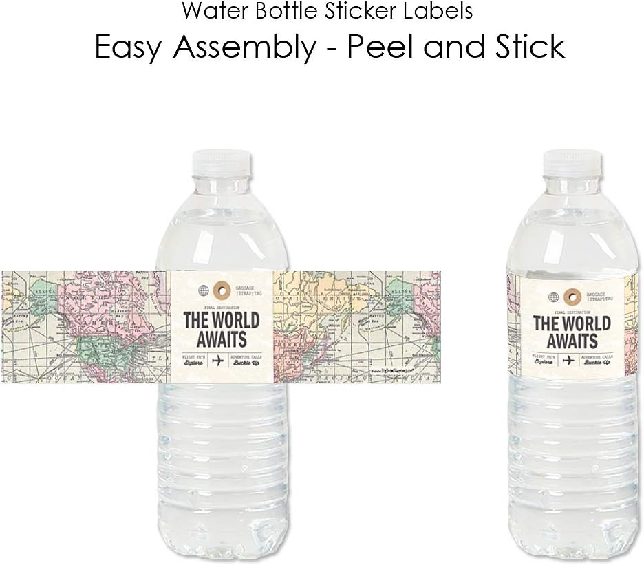 Big Dot of Happiness Travel Themed Water Bottle Stickers Set of 20