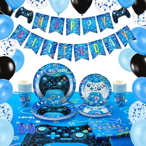 WERNNSAI Gamer Party Supplies Set - 88 PCS for 16 Guests