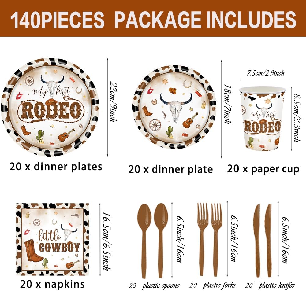 140 Pcs Western Cowboy Tableware Rodeo Birthday Party Decorations