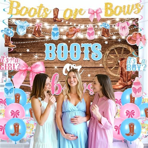 Boots Or Bows Gender Reveal Decor Kit 44 Pieces