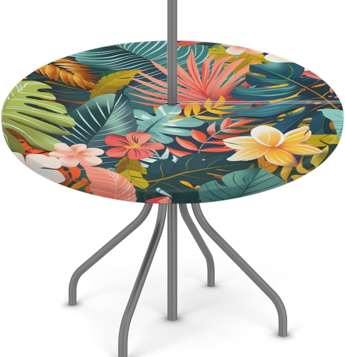 Waterproof Round Tablecloth with Umbrella Hole for Outdoor Use