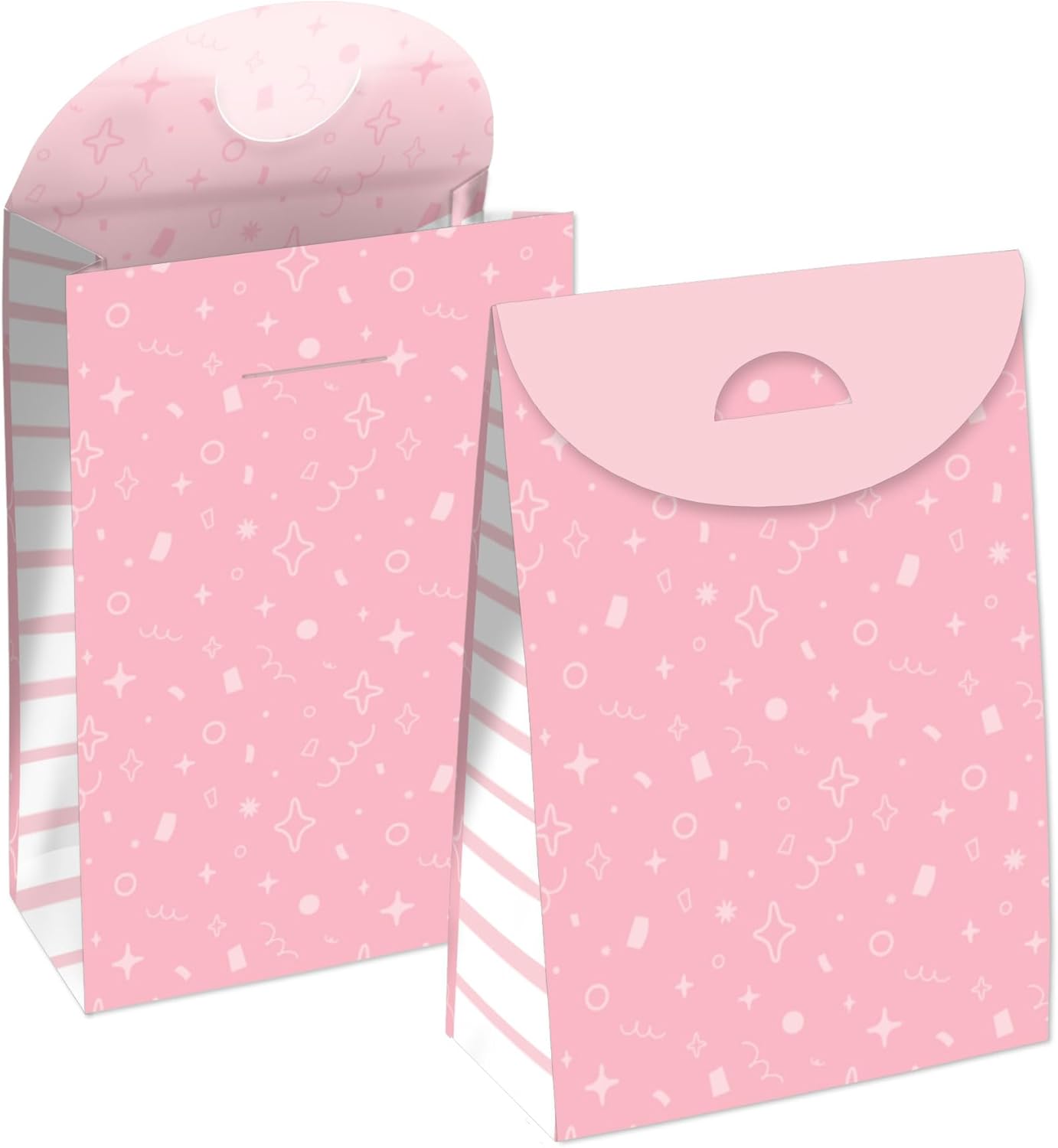 Big Dot of Happiness Pink Confetti Stars Gift Bags Set of 12