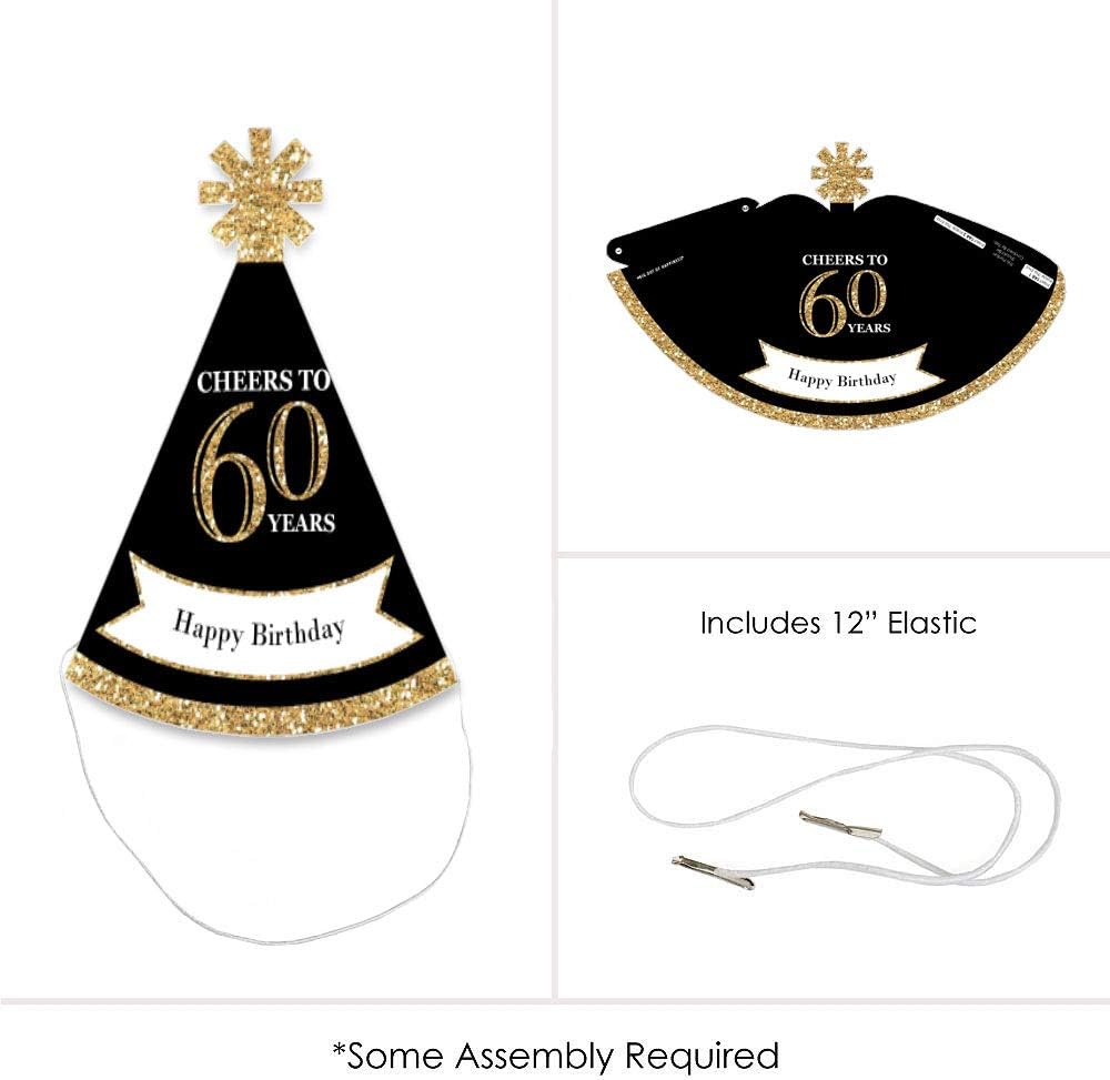 Big Dot of Happiness 60th Birthday Gold Mini Cone Hats Set of 8