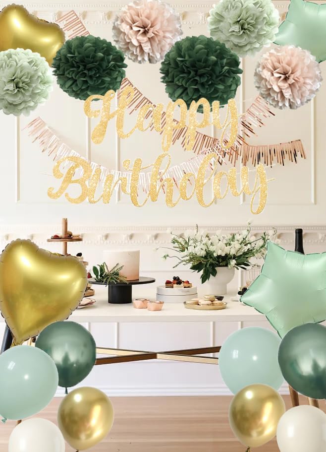 Green Gold Birthday Decorations Kit
