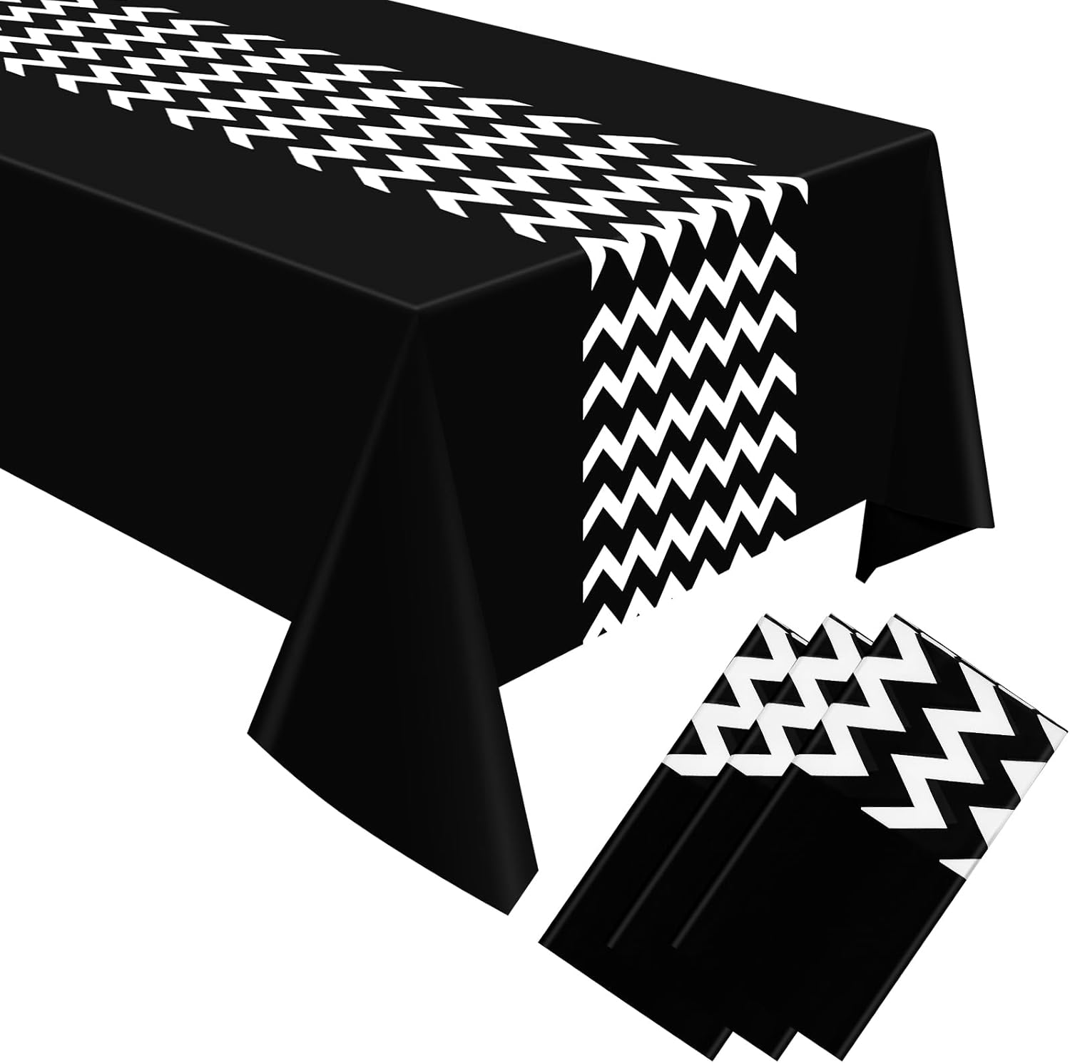 Irenare 3 Pcs Black and White Tablecloth for Events