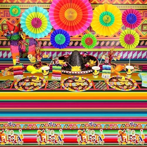 8 Pack Fiesta Tablecloth for Mexican Party Decorations